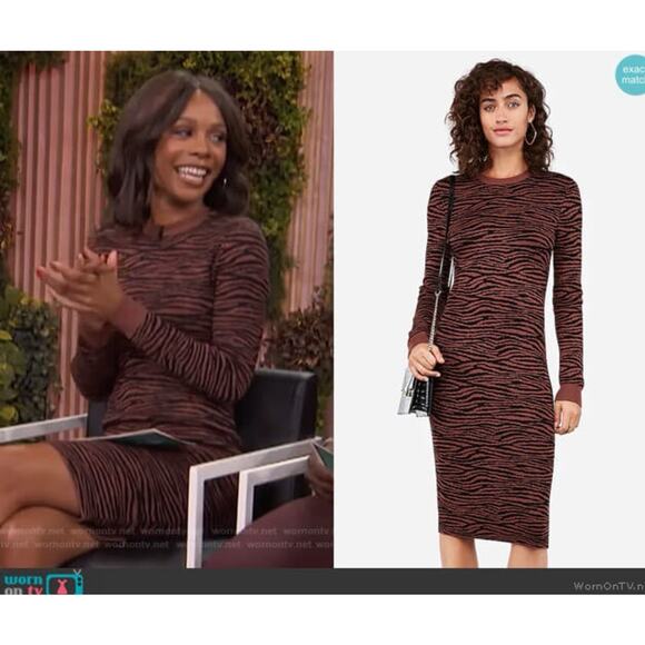Express x Negin Mirsalehi Zebra Print Crewneck Midi Sweater Dress Women’s M - Picture 3 of 8